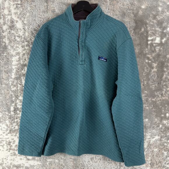 L.L. Bean Other - LL Bean Size XL Quilted Snap Button Outdoor Mock Neck Sweater Blue Long Sleeve